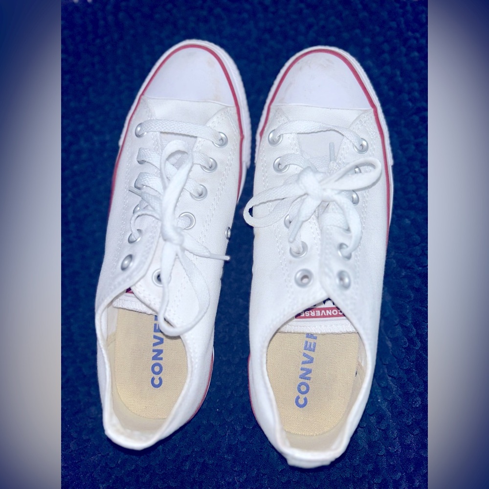 White Converse with Blue and Red Trimming